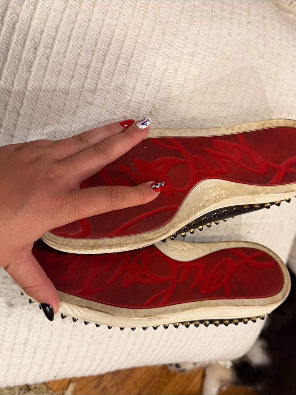 Christian Louboutin Black Leather Studded Slip-On Loafers - Picture 5 of 6